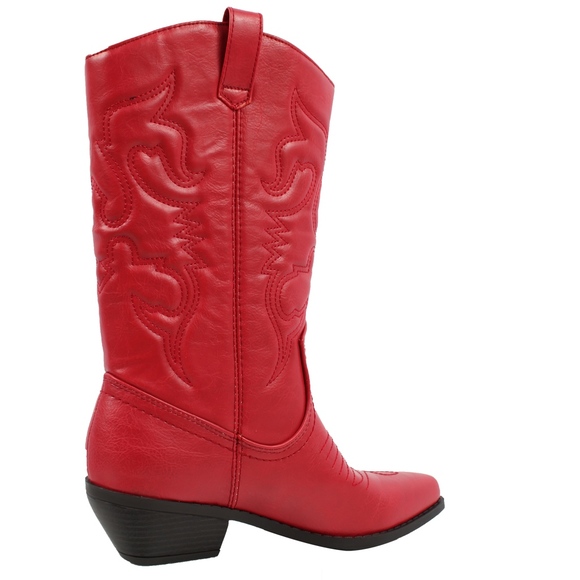 Size 7.5 Red cowboy knee high pull on boot - Picture 6 of 8